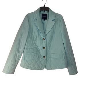 Talbots Quilted Teal Button Down Minimalistic Spring Preppy Work Jacket Size 14